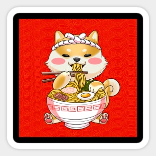 Shiba inu eating ramen noodles happily Sticker